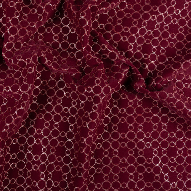 Wine colour circular pattern velvet flock Easy Clean sofa, chair and curtain fabrics