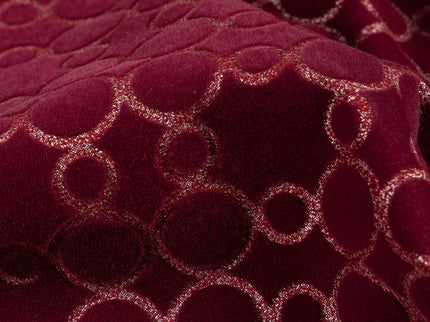 Wine colour circular pattern velvet flock Easy Clean sofa, chair and curtain fabrics