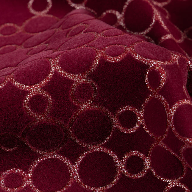 Wine colour circular pattern velvet flock Easy Clean sofa, chair and curtain fabrics
