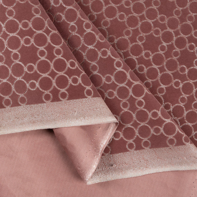 Mauve brown colour circular pattern velvet flock Easy Clean sofa, chair and curtain fabrics
