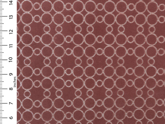 Mauve brown colour circular pattern velvet flock Easy Clean sofa, chair and curtain fabrics