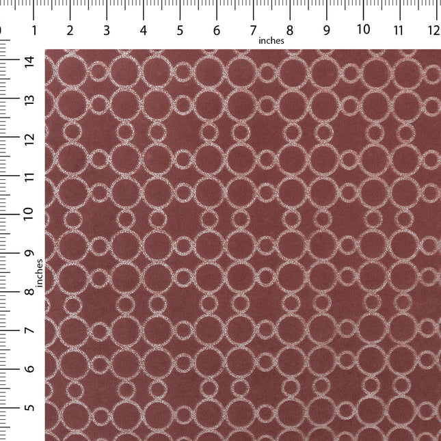 Mauve brown colour circular pattern velvet flock Easy Clean sofa, chair and curtain fabrics