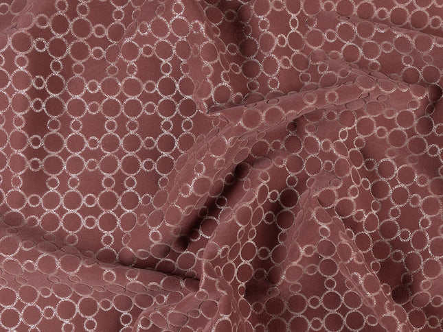 Mauve brown colour circular pattern velvet flock Easy Clean sofa, chair and curtain fabrics