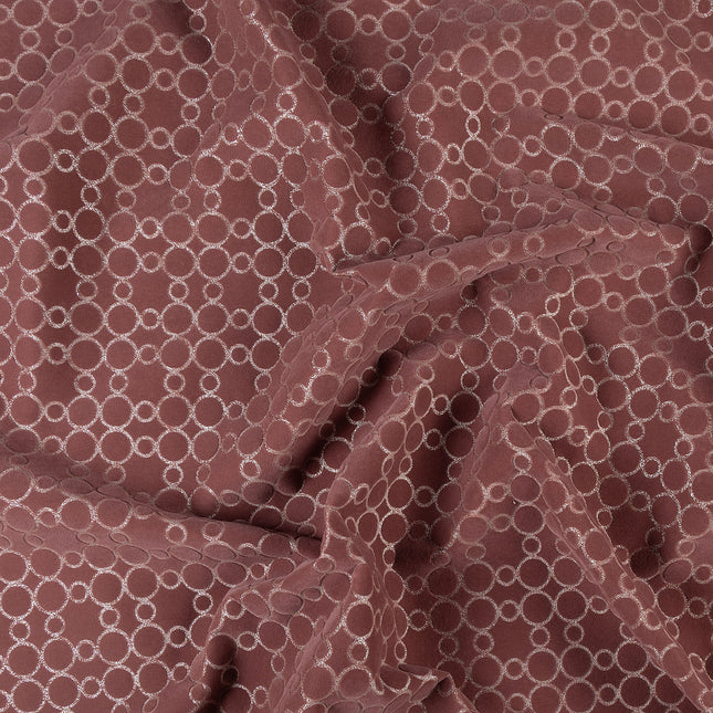 Mauve brown colour circular pattern velvet flock Easy Clean sofa, chair and curtain fabrics