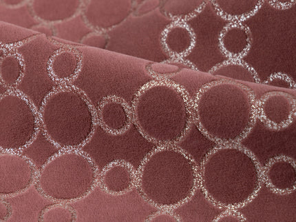 Mauve brown colour circular pattern velvet flock Easy Clean sofa, chair and curtain fabrics