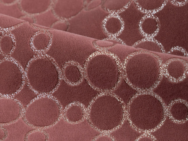 Mauve brown colour circular pattern velvet flock Easy Clean sofa, chair and curtain fabrics