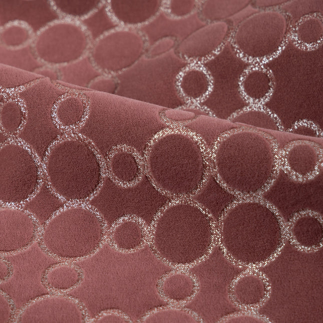 Mauve brown colour circular pattern velvet flock Easy Clean sofa, chair and curtain fabrics