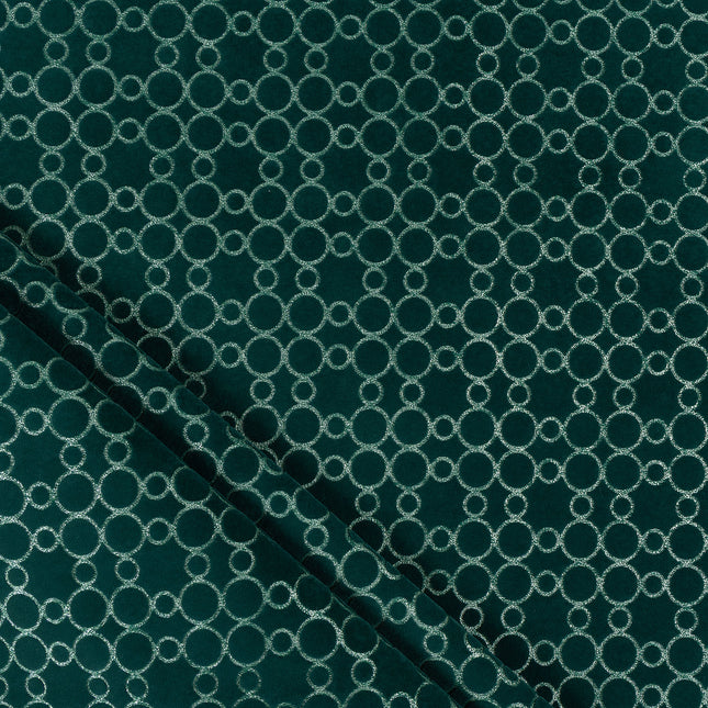 Dark teal colour circular pattern velvet flock Easy Clean sofa, chair and curtain fabrics