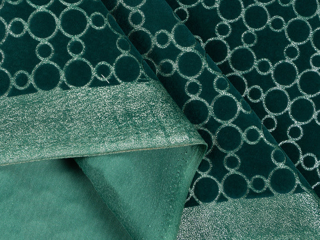 Dark teal colour circular pattern velvet flock Easy Clean sofa, chair and curtain fabrics
