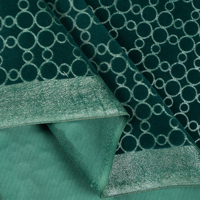 Dark teal colour circular pattern velvet flock Easy Clean sofa, chair and curtain fabrics