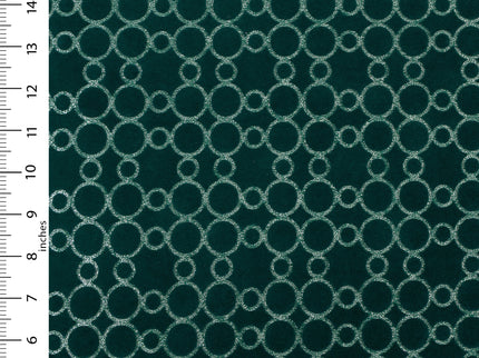 Dark teal colour circular pattern velvet flock Easy Clean sofa, chair and curtain fabrics
