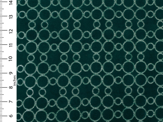 Dark teal colour circular pattern velvet flock Easy Clean sofa, chair and curtain fabrics