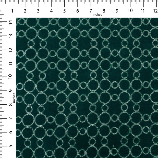 Dark teal colour circular pattern velvet flock Easy Clean sofa, chair and curtain fabrics