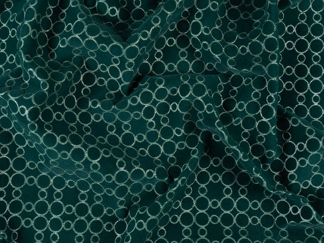Dark teal colour circular pattern velvet flock Easy Clean sofa, chair and curtain fabrics