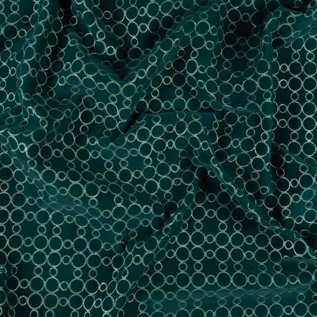 Dark teal colour circular pattern velvet flock Easy Clean sofa, chair and curtain fabrics