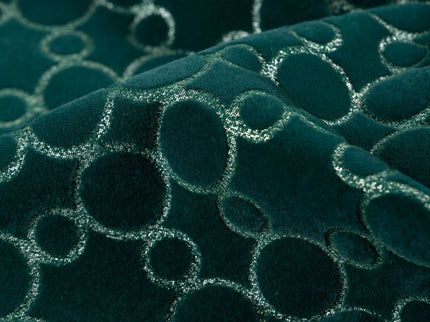Dark teal colour circular pattern velvet flock Easy Clean sofa, chair and curtain fabrics