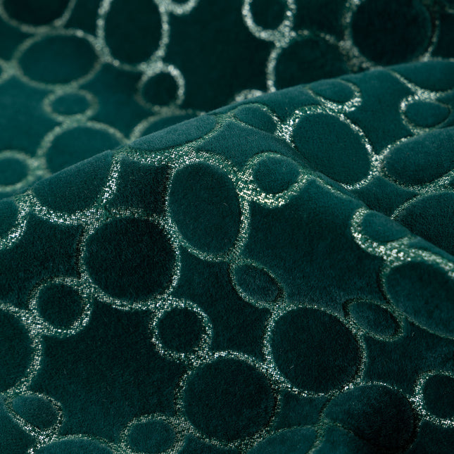 Dark teal colour circular pattern velvet flock Easy Clean sofa, chair and curtain fabrics