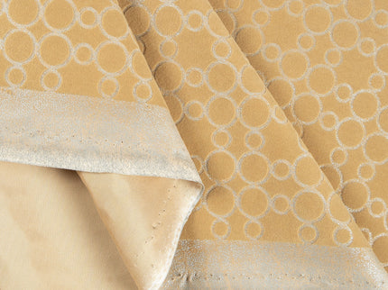 Mustard gold colour circular pattern velvet flock Easy Clean sofa, chair and curtain fabrics