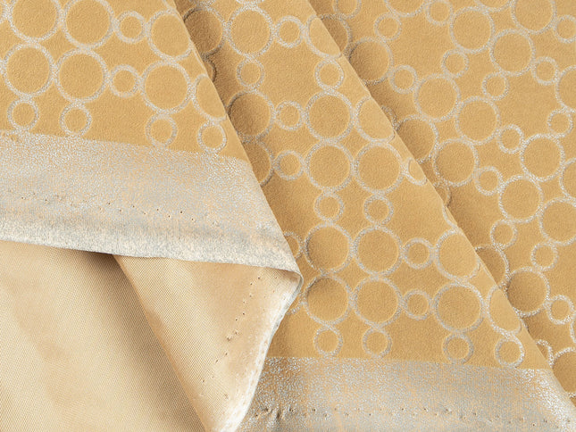 Mustard gold colour circular pattern velvet flock Easy Clean sofa, chair and curtain fabrics