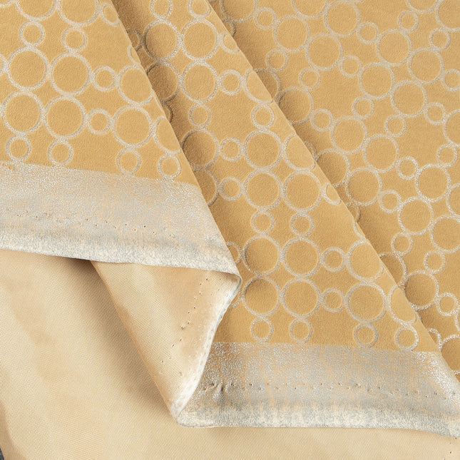 Mustard gold colour circular pattern velvet flock Easy Clean sofa, chair and curtain fabrics