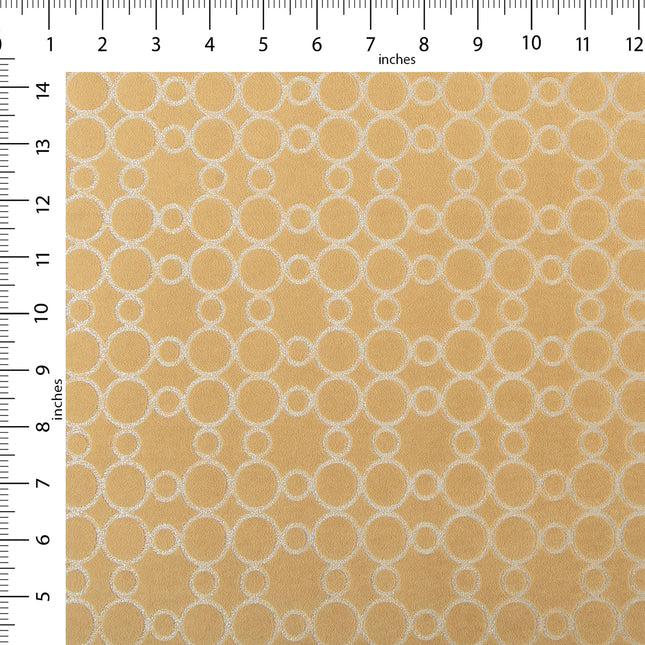 Mustard gold colour circular pattern velvet flock Easy Clean sofa, chair and curtain fabrics
