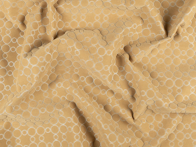 Mustard gold colour circular pattern velvet flock Easy Clean sofa, chair and curtain fabrics
