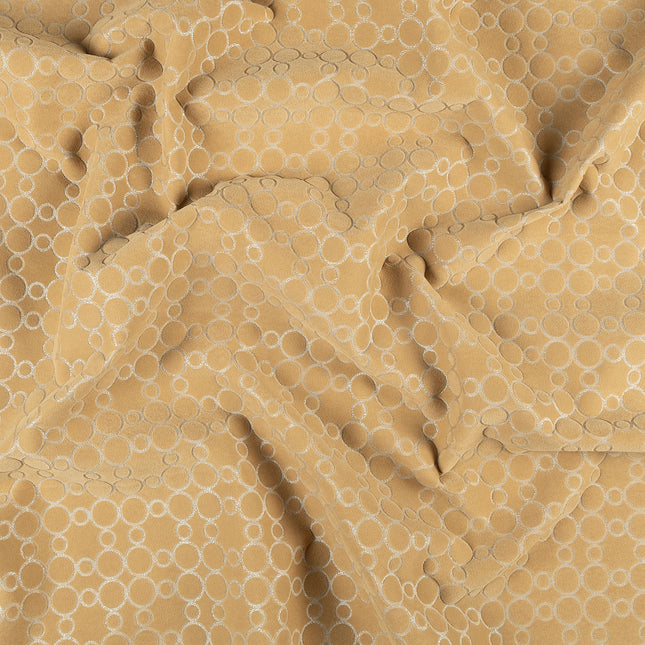 Mustard gold colour circular pattern velvet flock Easy Clean sofa, chair and curtain fabrics