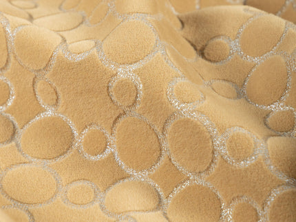 Mustard gold colour circular pattern velvet flock Easy Clean sofa, chair and curtain fabrics