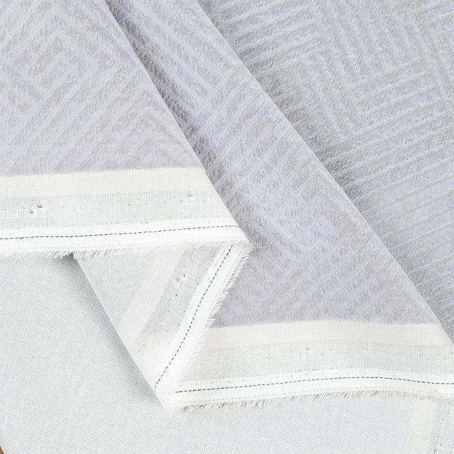 Light grey colour textured velvet flock geometric pattern sofa, chair and curtain fabrics
