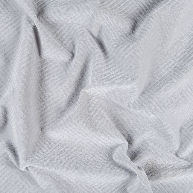 Light grey colour textured velvet flock geometric pattern sofa, chair and curtain fabrics