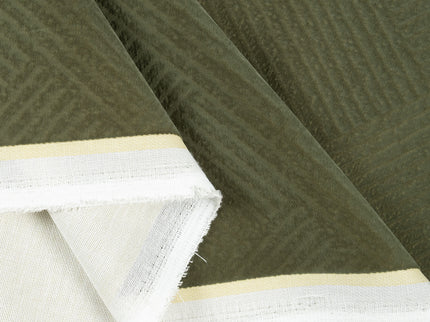 Dark olive green colour textured velvet flock geometric pattern sofa, chair and curtain fabrics
