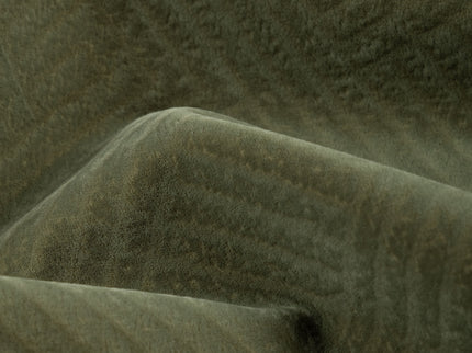 Dark olive green colour textured velvet flock geometric pattern sofa, chair and curtain fabrics