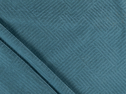 Deep teal colour textured velvet flock geometric pattern sofa, chair and curtain fabrics