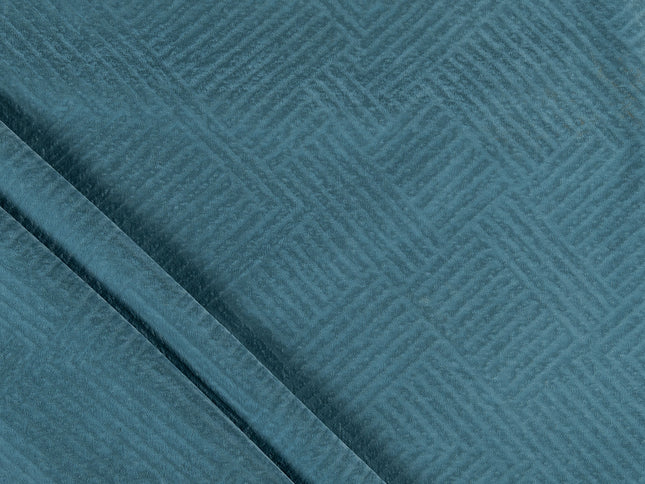 Deep teal colour textured velvet flock geometric pattern sofa, chair and curtain fabrics