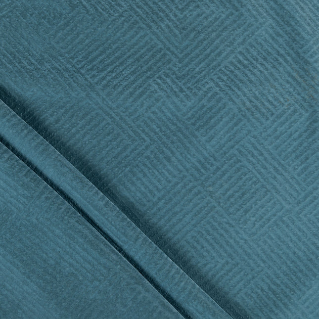 Deep teal colour textured velvet flock geometric pattern sofa, chair and curtain fabrics
