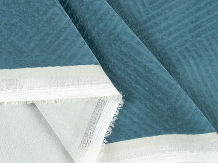 Deep teal colour textured velvet flock geometric pattern sofa, chair and curtain fabrics