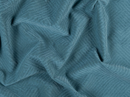 Deep teal colour textured velvet flock geometric pattern sofa, chair and curtain fabrics