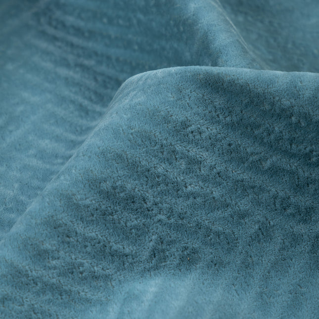 Deep teal colour textured velvet flock geometric pattern sofa, chair and curtain fabrics