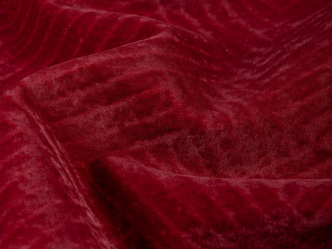 Wine burgundy colour textured velvet flock geometric pattern sofa, chair and curtain fabrics