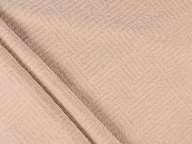 Beige colour textured velvet flock geometric pattern sofa, chair and curtain fabrics