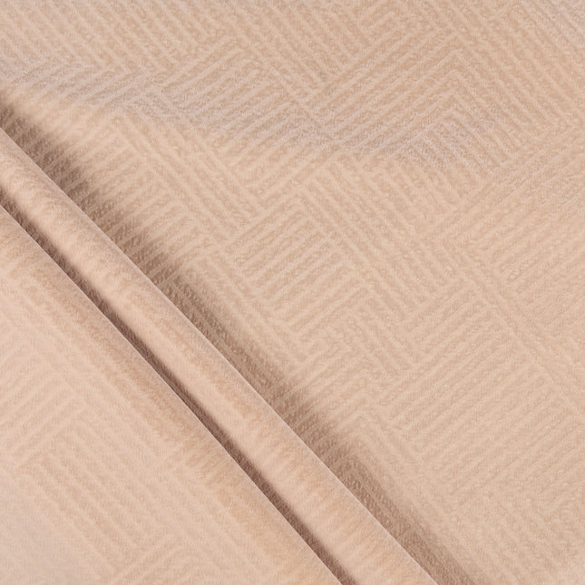 Beige colour textured velvet flock geometric pattern sofa, chair and curtain fabrics