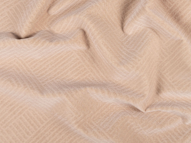 Beige colour textured velvet flock geometric pattern sofa, chair and curtain fabrics