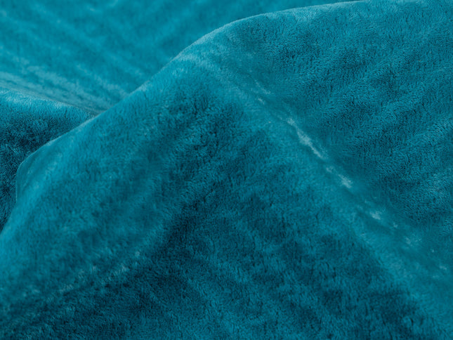 Teal blue colour textured velvet flock geometric pattern sofa, chair and curtain fabrics