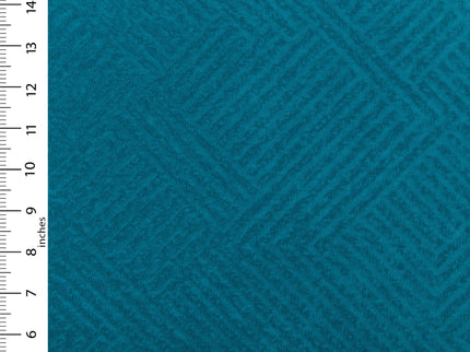 Teal blue colour textured velvet flock geometric pattern sofa, chair and curtain fabrics
