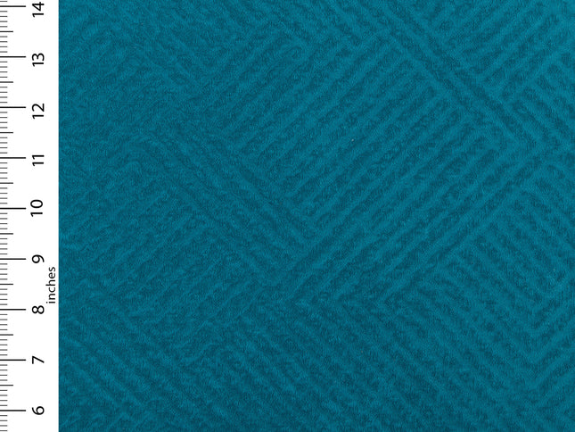 Teal blue colour textured velvet flock geometric pattern sofa, chair and curtain fabrics