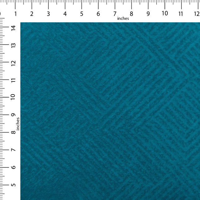 Teal blue colour textured velvet flock geometric pattern sofa, chair and curtain fabrics