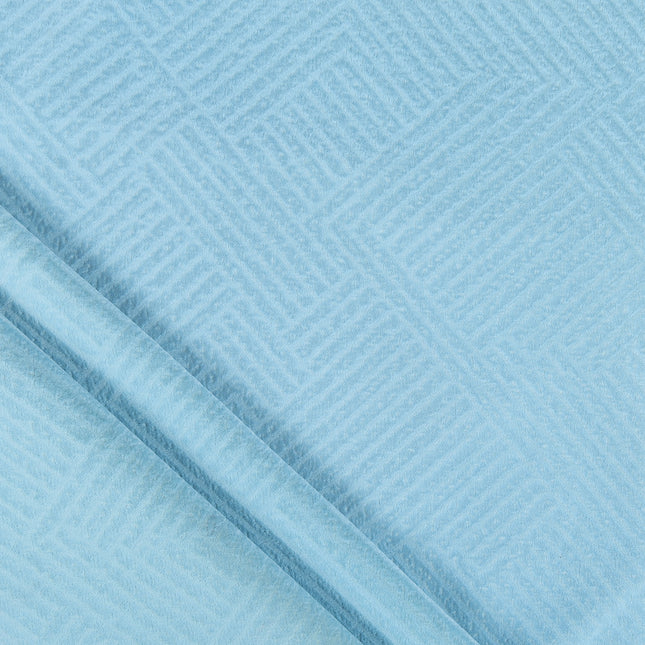 Sky blue colour textured velvet flock geometric pattern sofa, chair and curtain fabrics