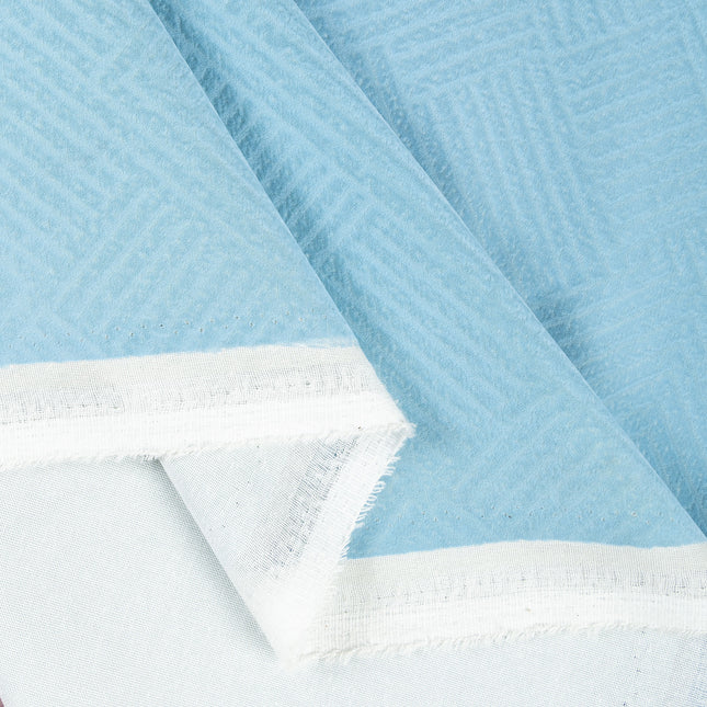 Sky blue colour textured velvet flock geometric pattern sofa, chair and curtain fabrics