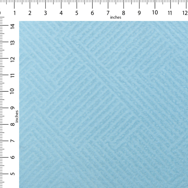 Sky blue colour textured velvet flock geometric pattern sofa, chair and curtain fabrics