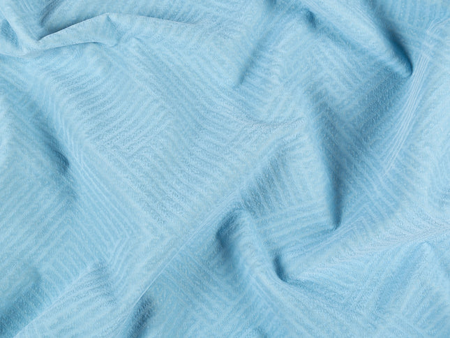 Sky blue colour textured velvet flock geometric pattern sofa, chair and curtain fabrics